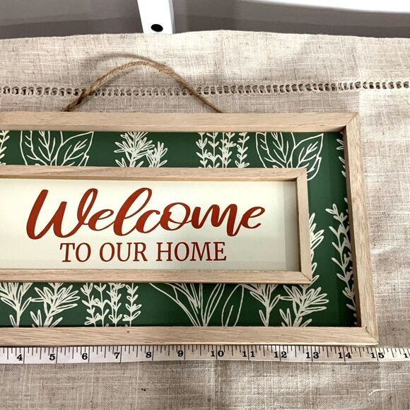 New! Beautiful Wooden "Welcome To Our Home" Green Floral/Herb Sign - Picture 6 of 7